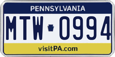 PA license plate MTW0994