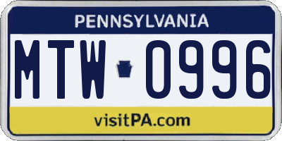 PA license plate MTW0996