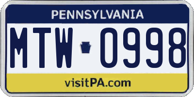 PA license plate MTW0998