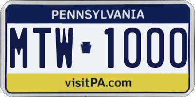 PA license plate MTW1000