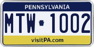 PA license plate MTW1002