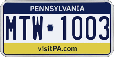 PA license plate MTW1003