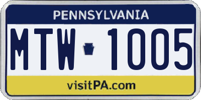 PA license plate MTW1005