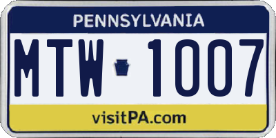 PA license plate MTW1007