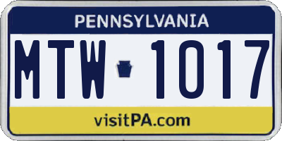 PA license plate MTW1017
