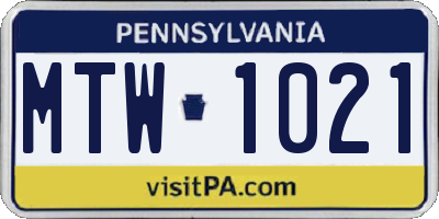 PA license plate MTW1021