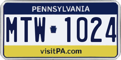 PA license plate MTW1024