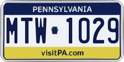 PA license plate MTW1029