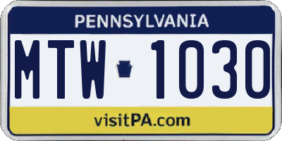 PA license plate MTW1030