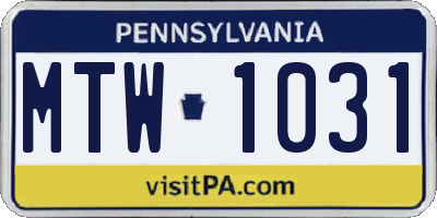 PA license plate MTW1031