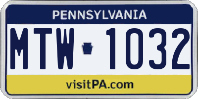 PA license plate MTW1032