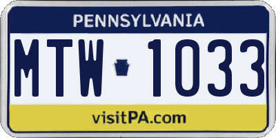 PA license plate MTW1033