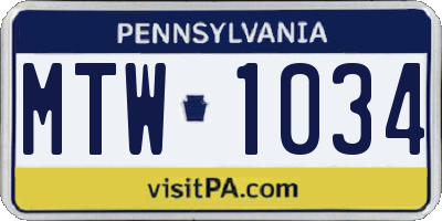 PA license plate MTW1034