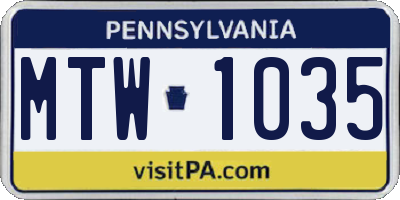 PA license plate MTW1035