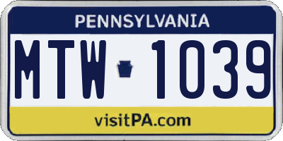 PA license plate MTW1039