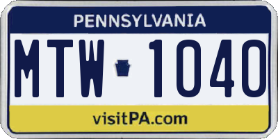 PA license plate MTW1040