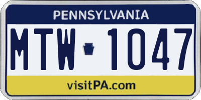 PA license plate MTW1047