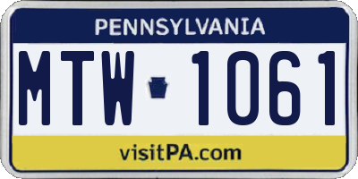 PA license plate MTW1061