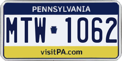 PA license plate MTW1062