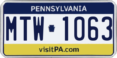 PA license plate MTW1063