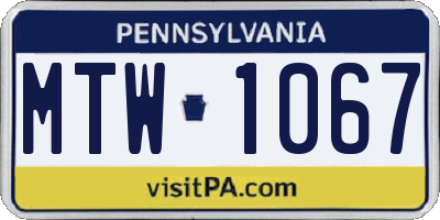 PA license plate MTW1067