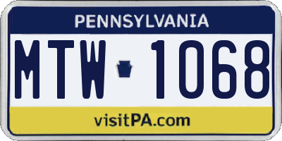 PA license plate MTW1068