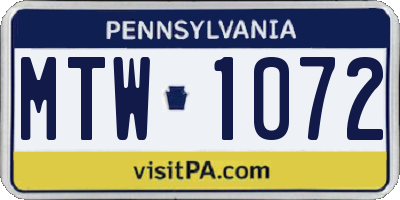 PA license plate MTW1072