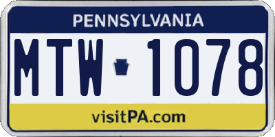 PA license plate MTW1078