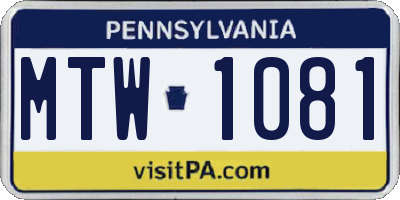PA license plate MTW1081