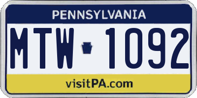 PA license plate MTW1092