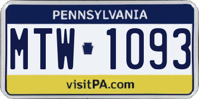 PA license plate MTW1093