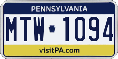 PA license plate MTW1094