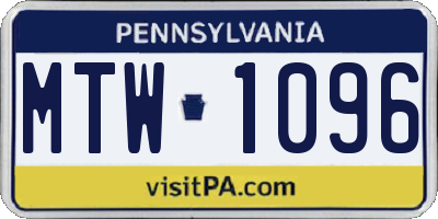 PA license plate MTW1096