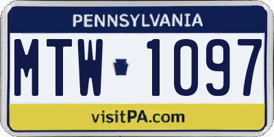 PA license plate MTW1097