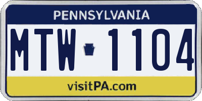PA license plate MTW1104