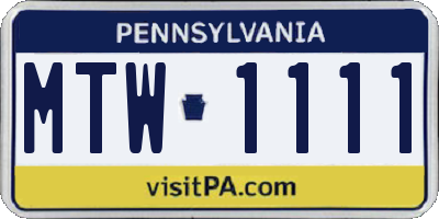 PA license plate MTW1111