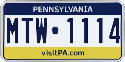 PA license plate MTW1114