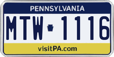 PA license plate MTW1116