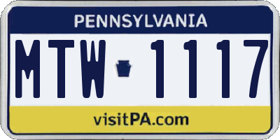 PA license plate MTW1117