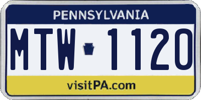PA license plate MTW1120