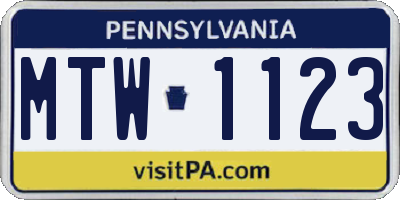 PA license plate MTW1123