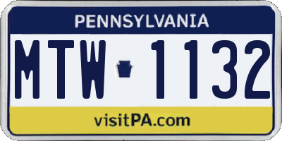 PA license plate MTW1132