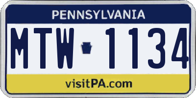 PA license plate MTW1134