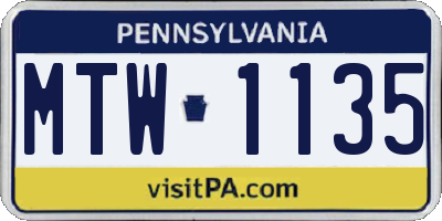 PA license plate MTW1135
