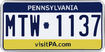 PA license plate MTW1137