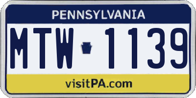 PA license plate MTW1139