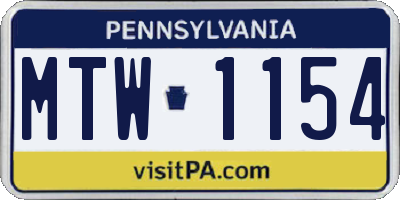 PA license plate MTW1154