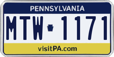 PA license plate MTW1171