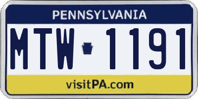 PA license plate MTW1191
