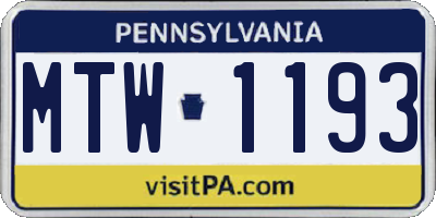 PA license plate MTW1193